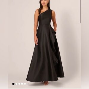 Adrianna Papell Adrianna Papell Black Studio One Shoulder Mikado Gown